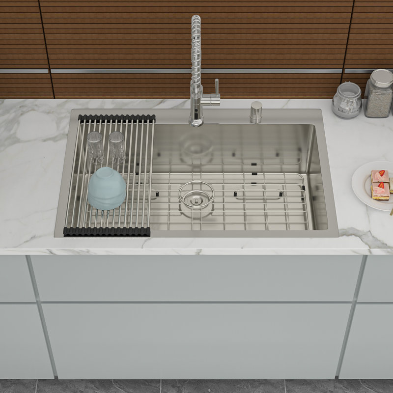 Évier de cuisine 33 po x 22 po à cuve simple encastrable 33 po en acier inoxydable de calibre 16