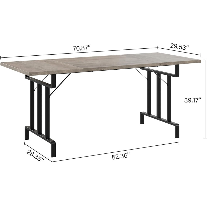 Dining Table For 6-8 People - 71 Inch Rectangular Wood Dining Table Rustic Style Kitchen Table, Gray