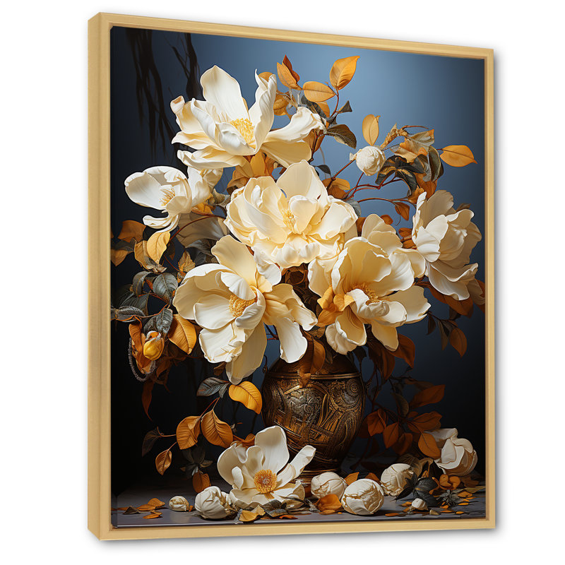 Majestic jaune doré Magnolias III - impression, Cadre naturel flottant, H 20 po x l 12 po x P 1 po
