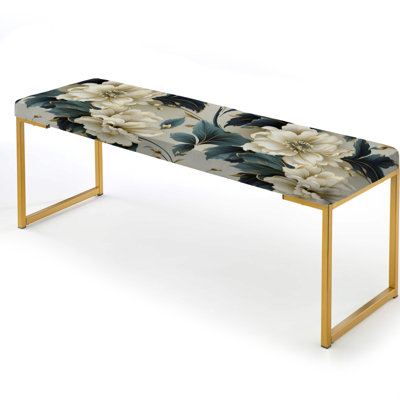Floral Upholstered Gold Bench