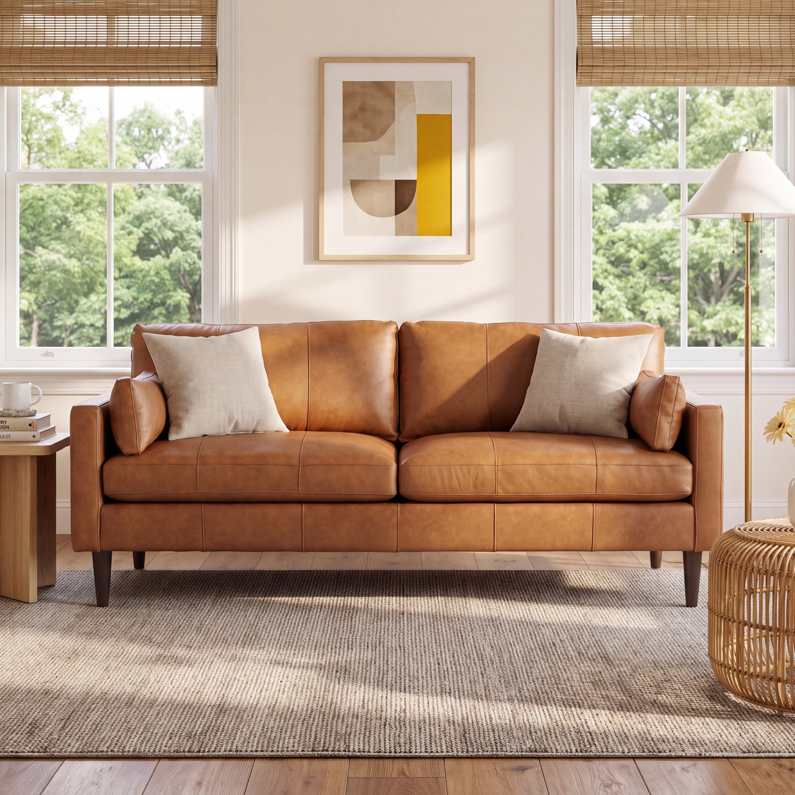 Viveros 81'' Sofa, Brown Genuine Leather, Dark Walnut