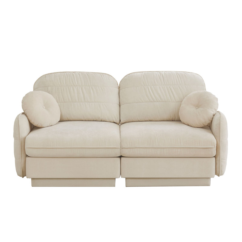 Canapé modulaire en chenille 73 po avec 2 coussins ronds et une base encastrée 73 po, L 73,2 po x H 37,4 po x P 33,4 po