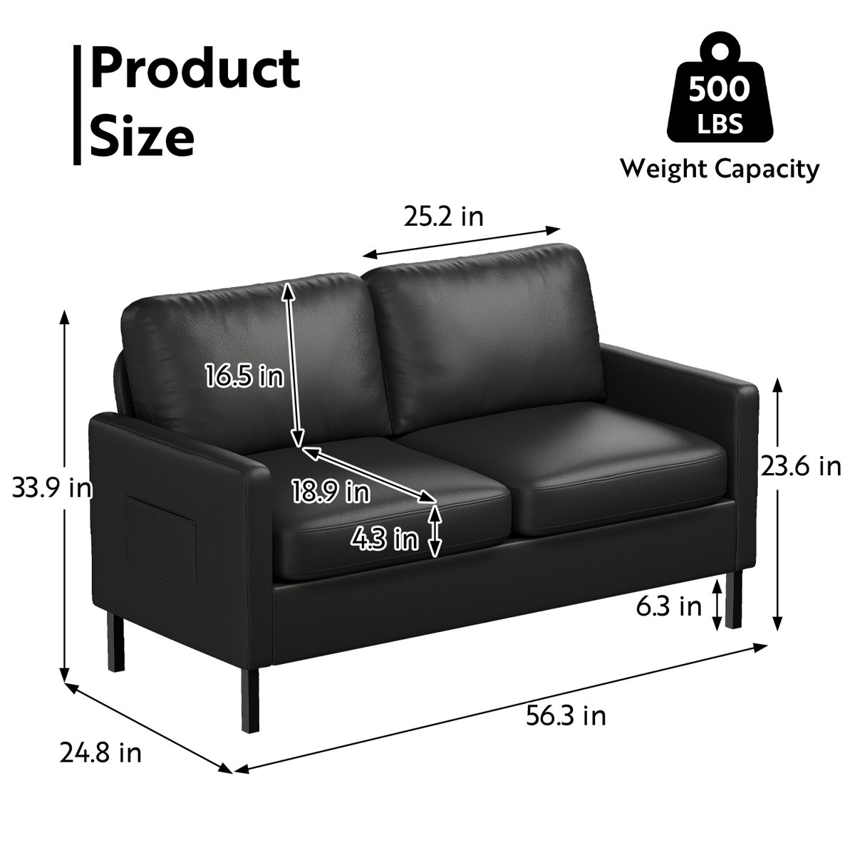 Ebern Designs 56" W Faux Leather Loveseat Sofa With USB Port & Reviews ...