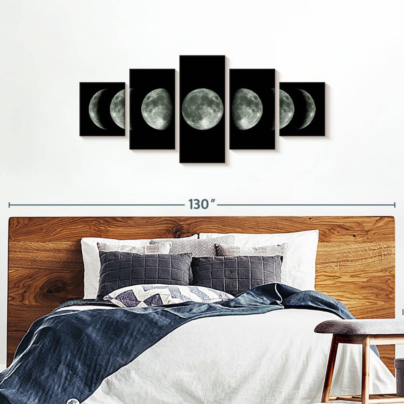 Cycle lunaire sur toile, ensemble de 5 pièces, H 80 po x l 36 po x P 1,25 po