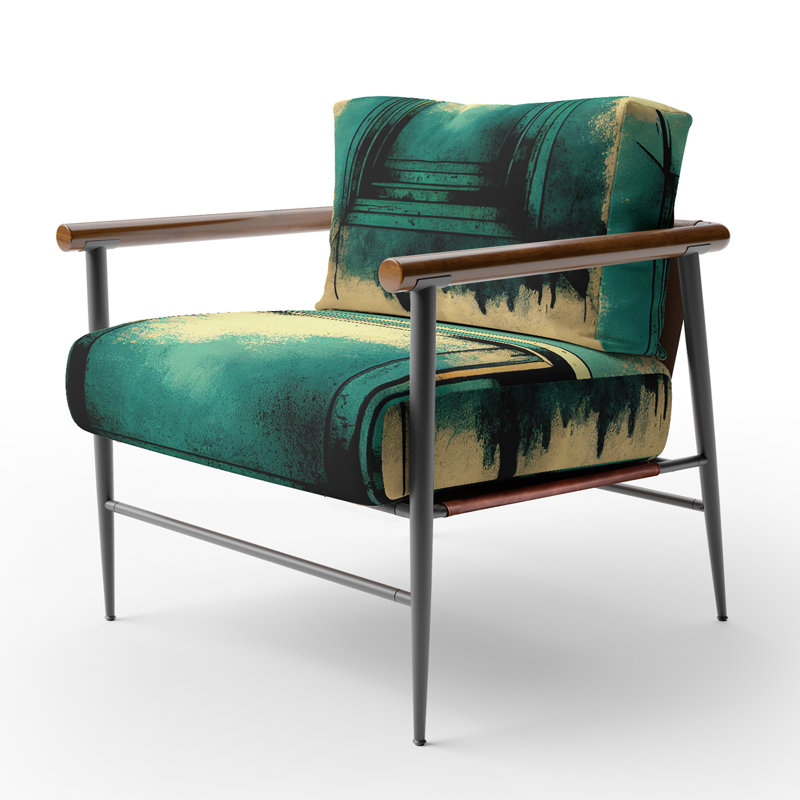 Impermanence Japanese Vintage Art I - Chaise rembourrée contemporaine avec accoudoirs, fauteuil décoratif géométrique abstrait