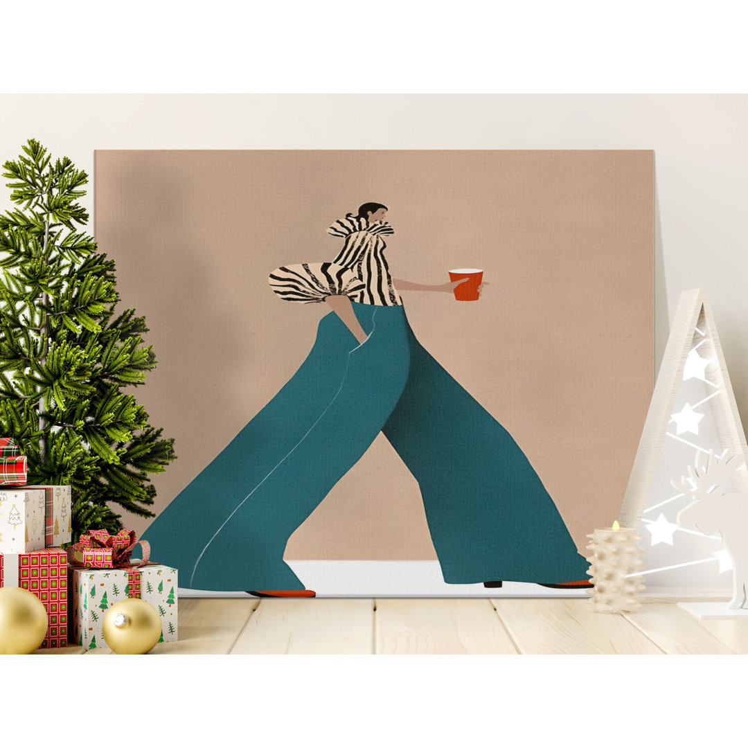 Modern Fashion Illustration Canvas Wall Art, Stylish Woman Zebra Print Top, Teal Pants, Trendy Chic Decor, Contemporary Abstract Art Print
