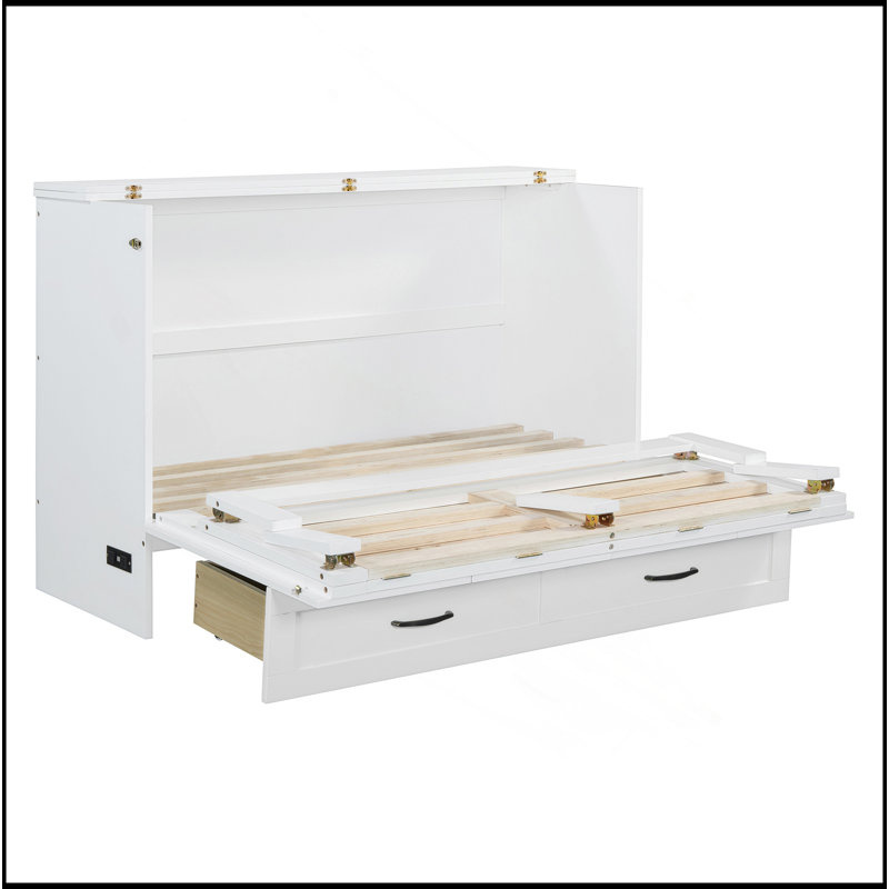 Lit escamotable avec grands tiroirs Murphy, Lit double, Blanc