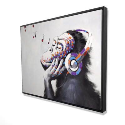 Monkey Listening Music Print On Canvas