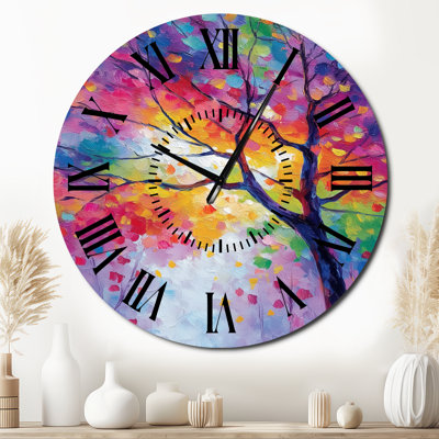 Vibrant Tree of Life Forest - Landscape Round Metal Wall Clock