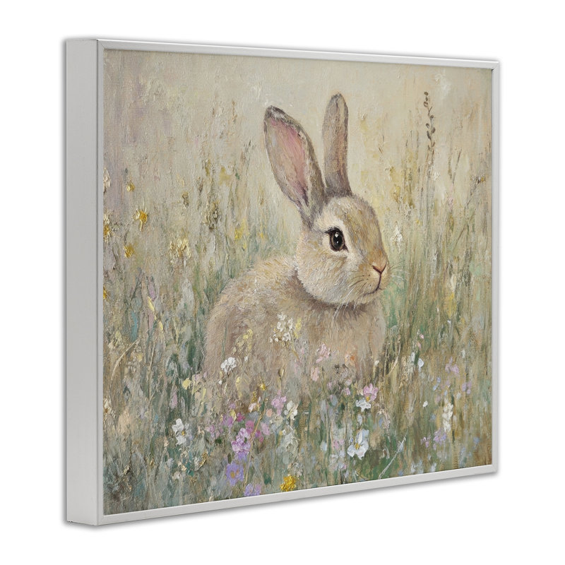 Giclée encadrée de lapin couleur douce dans un pré, design par Petal Prints Design, H 16 po x l 20 po