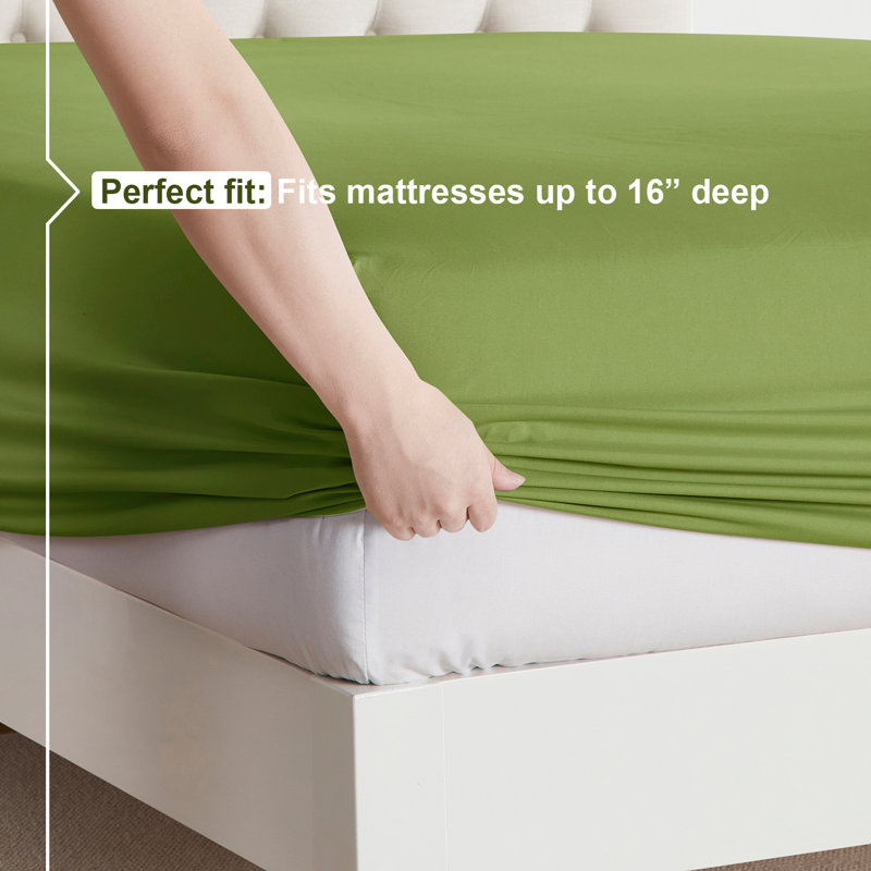 Ensemble de draps double brossé de luxe pour hôtel avec draps et taies d'oreiller très doux, Vert Calla