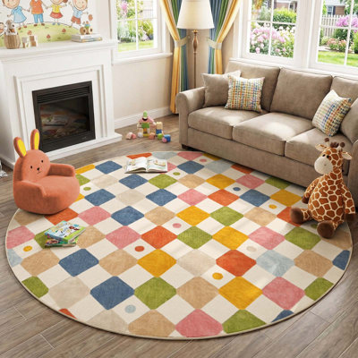 Colorful Diamond for Kids Washable Non-slip Rug