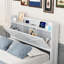 Lit en bois avec tête de lit et prises de rangement, lit gigogne extensible avec trois tiroirs pour une utilisation maximale de l'espace-1738590025-1738590026