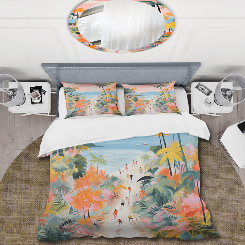 Ensemble de housse de couette couleur pastel Paradise IV - Coastal Beach, Housse de couette pour grand lit et 2 taies décor