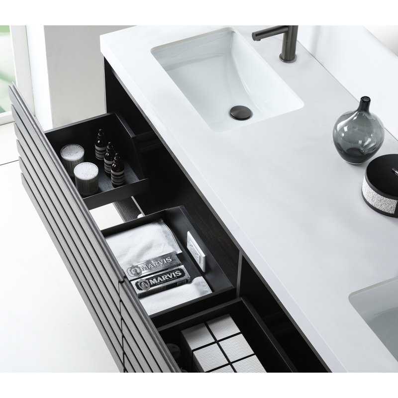 Meuble-lavabo 72 po Maumelle, Gris anthracite, Blanc
