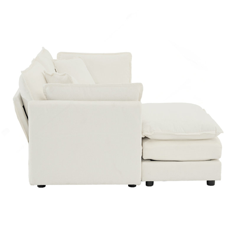 Canapé en chenille deux places avec 1 repose-pieds, canapé modulaire en L avec repose-pieds 2 places, causeuse avec repose-pieds pour petit espace de vie