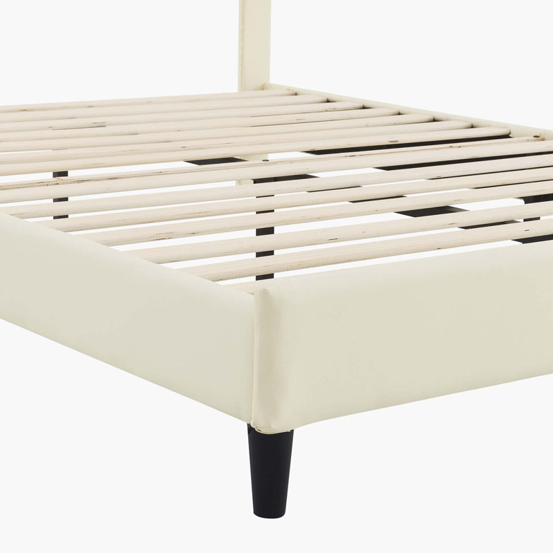 Charming Upholstered Platform Bed with Adjustable Headboard and Rainbow Design, Full