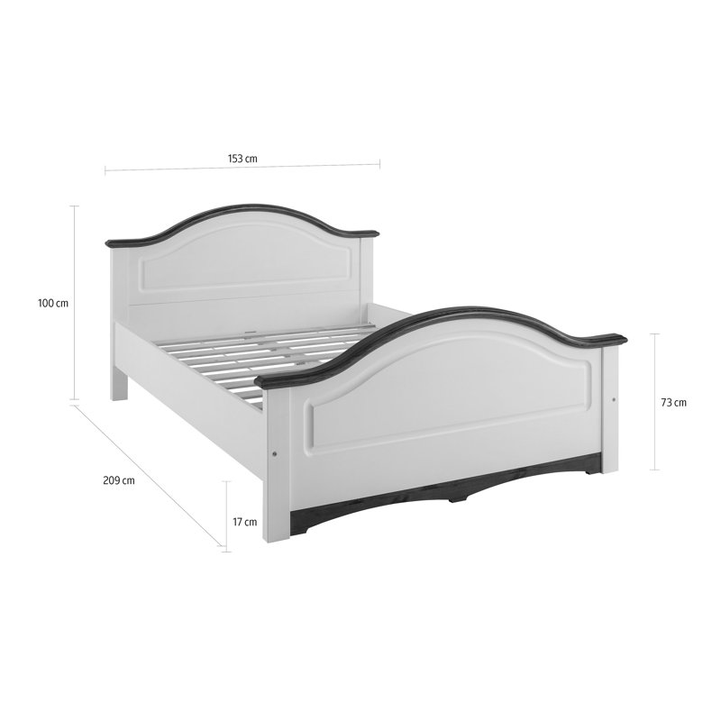 Pinnix Solid Wood Bed, European Double (140 x 200 cm), White/Cherry