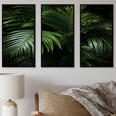 «Emerald Jungle Palm Leaves Embrace», ensemble d'art sur toile palmiers et palmiers