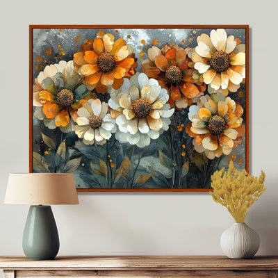 «Ifza Golden Zinnias Flowers Geometric Beauty I», art mural Zinnias