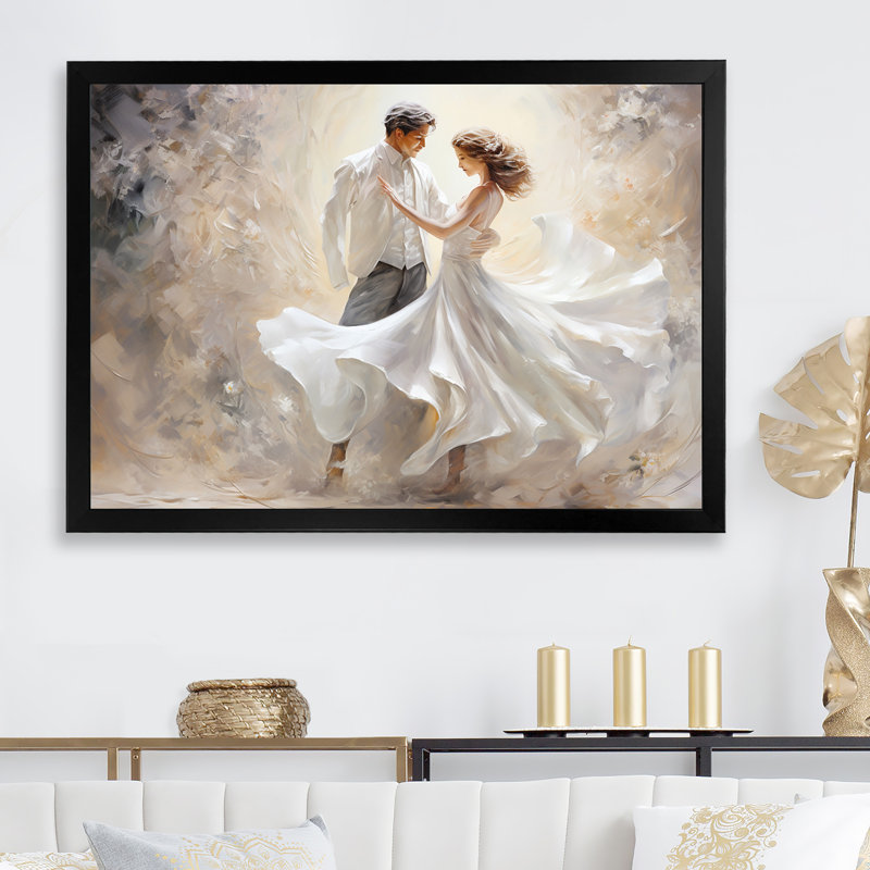 Danse valse en blanc II sur toile, Cadre simple noir, L 20 po x H 12 po x P 1 po