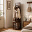 Porte-manteau en bois massif avec miroir pleine longueur et panier de rangement