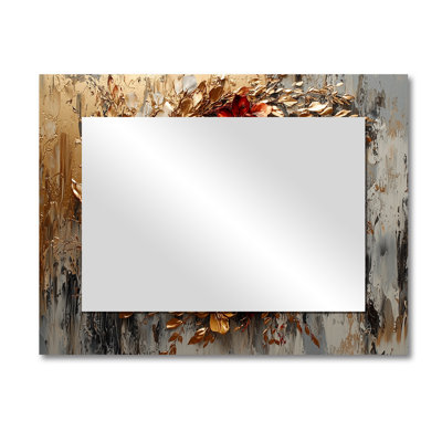 Golden Vivid Wreath Spiral Of Petals  - Floral Mirror Wall Decor - Printed On Metal