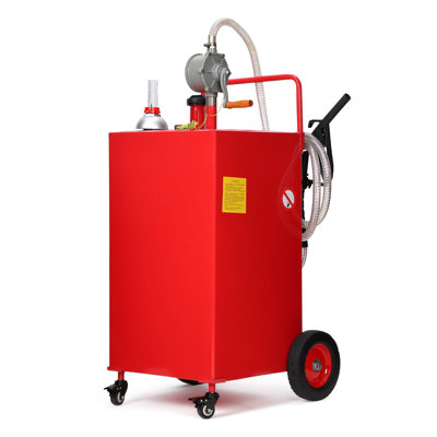 Support à carburant robuste de 30 gallons pour l'essence et l'injecteur de carburant - Pompe de transfert manuelle, 4 roues tout-terrain, réservoir de rangement portable pour camions, bateaux, tondeuses à gazon, rouge et garage, modèle 2024