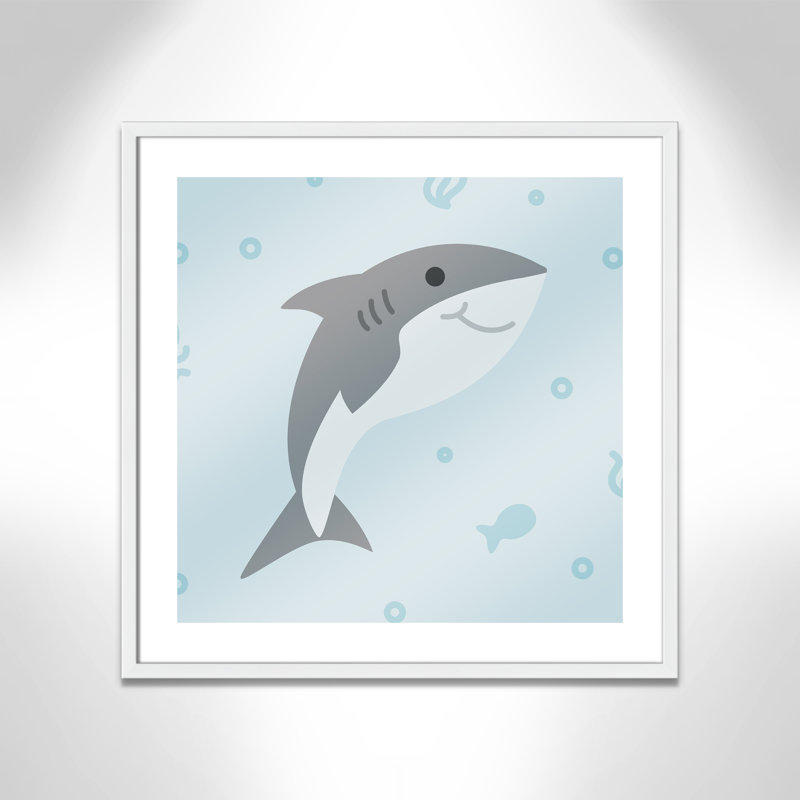 «Happy Shark», impression sur papier, H 26,5 po x l 26,5 po x P 1,18 po, Encadré de boîte blanc