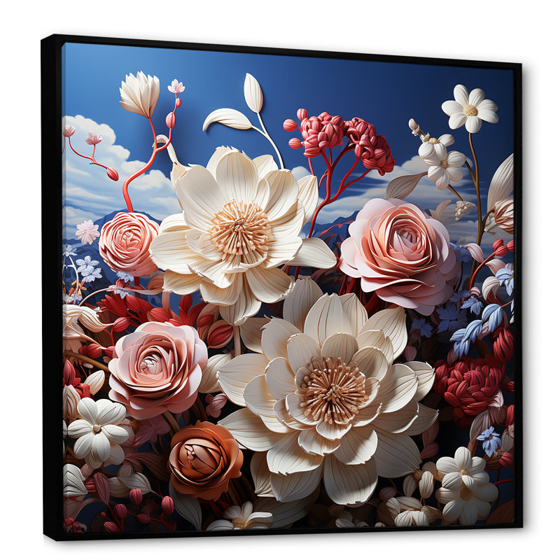 «Hortensia surréel» sur toile, H 36 po x l 36 po x P 1,5 po, Cadre flottant noir