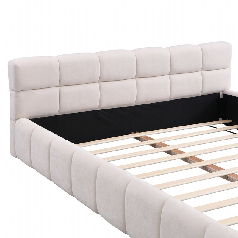 Lit tapissier damier, Beige, Grand lit