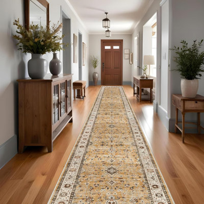 Tapis lavable - Tapis de couloir Tapis et tapis antidérapants et lavables pour salon, chambre, salle de bain (doré)
