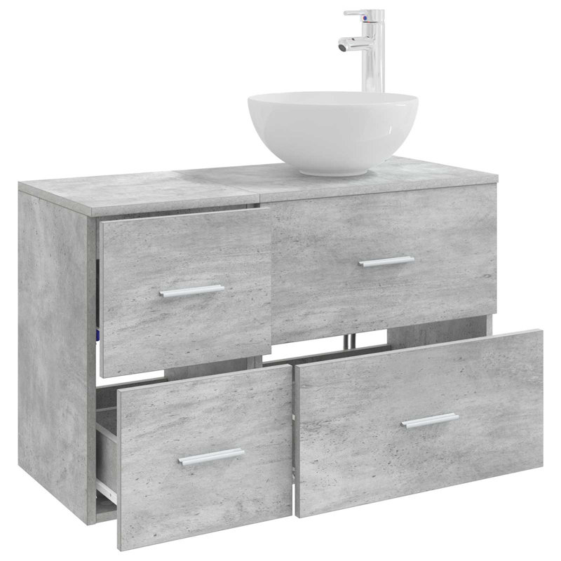 Vanity & Mirror Set, Concrete Grey