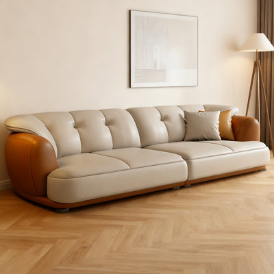 Khaki&Orange Genuine Leather Modular Sofa