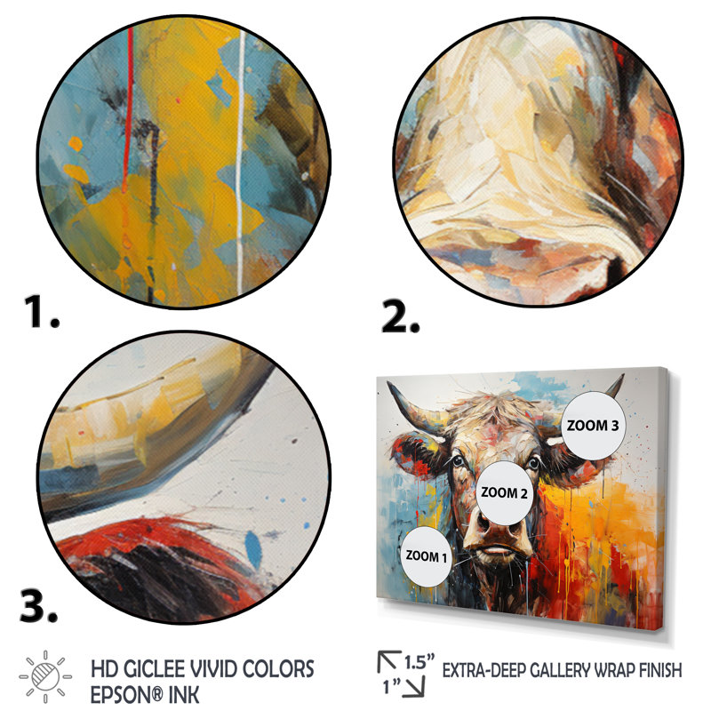 Kengo Cow Majestic Bovine Collage II - Vache, impressions encadrées, H 12 po x l 20 po x P 1 po, Cadre flottant blanc