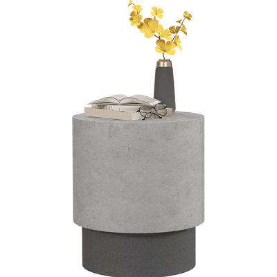 Concrete Finish End Table, Round Side Table with 4 Adjustable Feet, Lightweight for Indoor