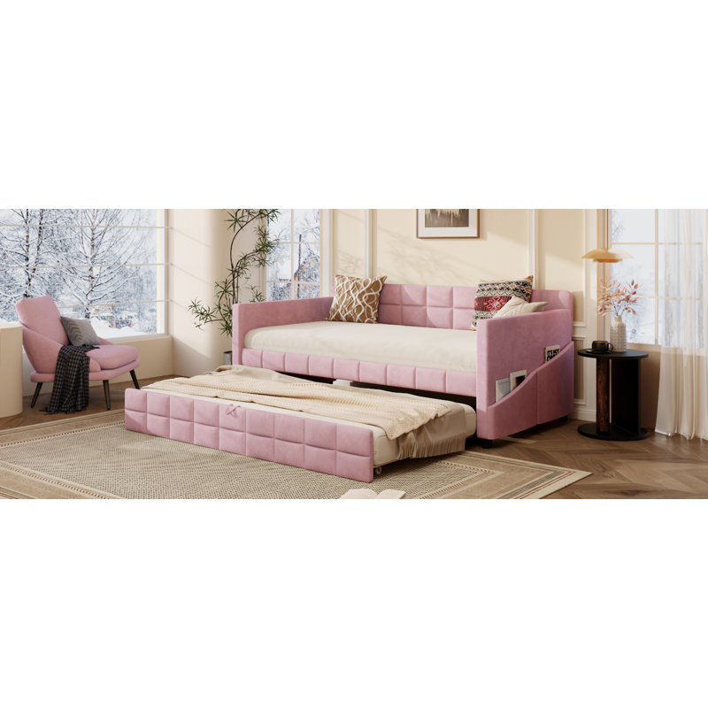 Lit de jour moderne avec couchette gigogne, Rose