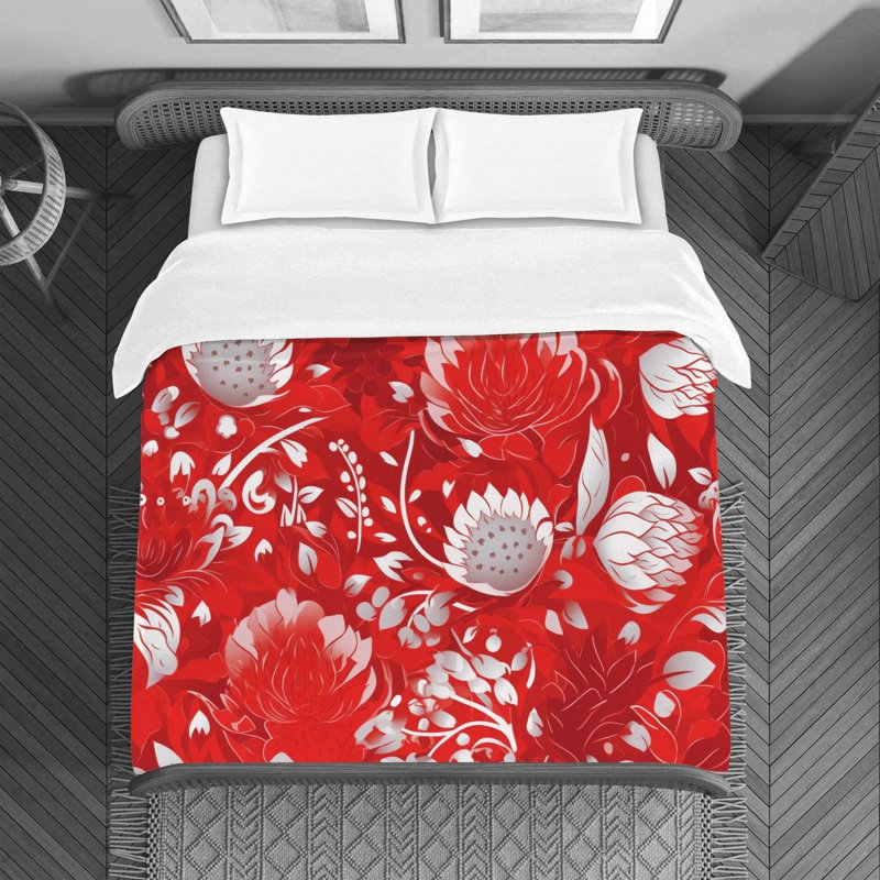 Machine Printed Duvet Cover, Twin Duvet Cover, Red/White