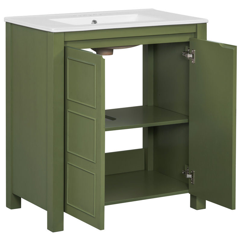30'' Single Bathroom Vanity With Ceramic Top, Olive Green