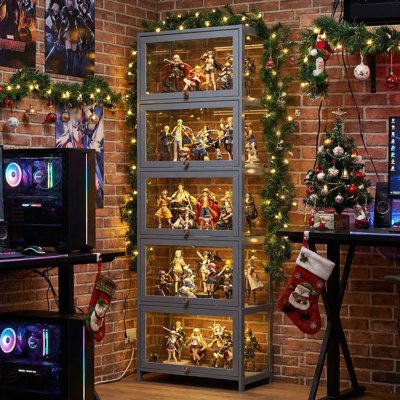 67.5" H x 23" W 5-Tier Acrylic Display Cabinet With Flip Up Door, Curio Cabinet Collection Storage Showcase Organizer
