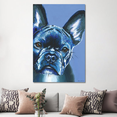 French Bulldog On Blue by Kirstin Wood - Painting on Canvas