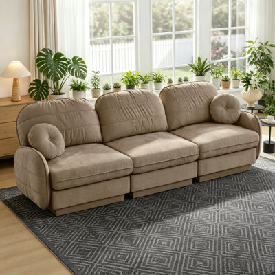105" Light Coffee Chenille Cloud Sofa, Easy Assembly, Deep Seat