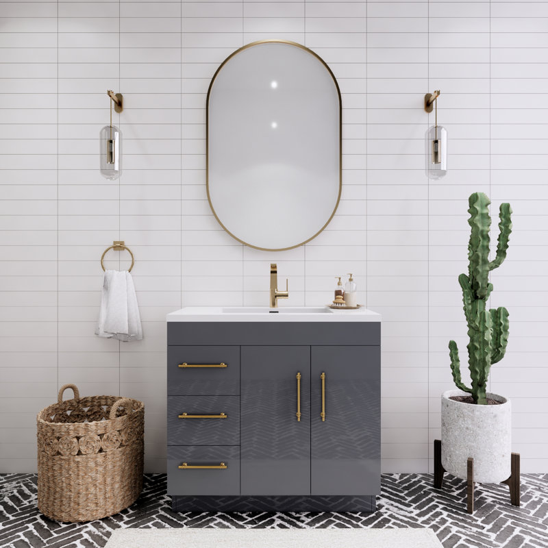 Meuble-lavabo simple Spring, Gris brillant, 36"
