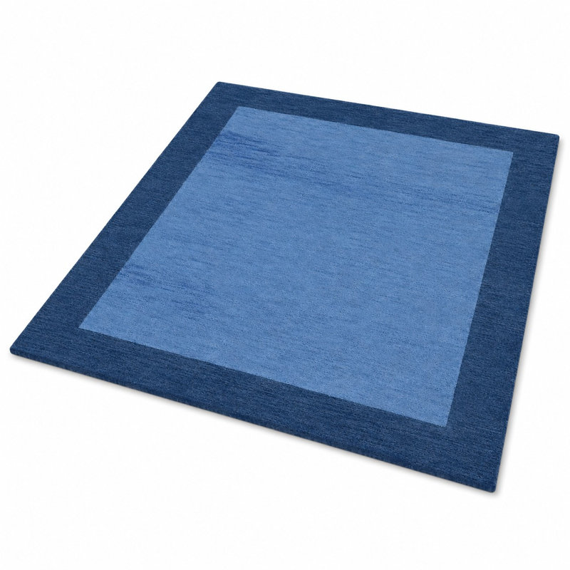 Kenshawn Hand Knotted Loom Wool Eco-Friendly Area Rugs - Square | Blue Color | Contemporary Modern Design | High Pile Thick Handmade Anti Skid Rugs for Living Room