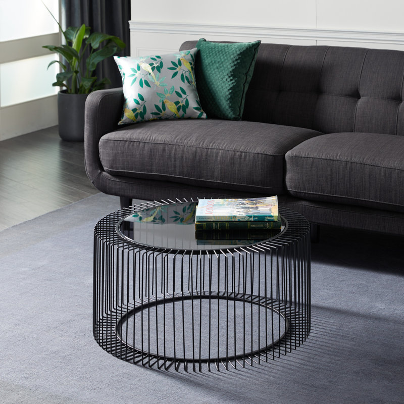 Table basse cage en métal noir avec plateau en verre ombré Baylor 32 po x 32 po x 15 po