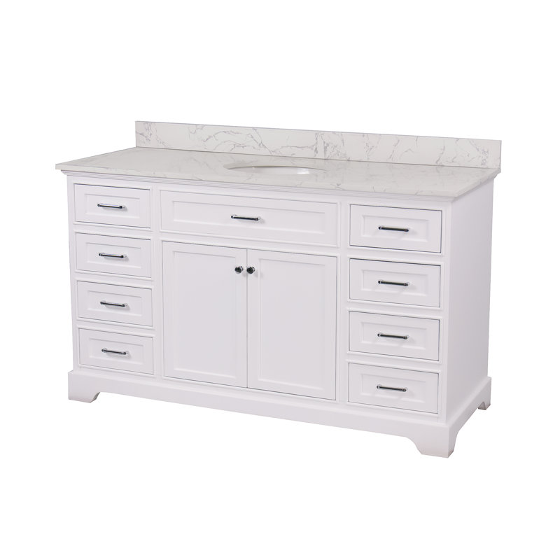 Ensemble meuble-lavabo simple Meriline de 60 po avec armoire blanche et comptoir en marbre reconstitué, Blanc