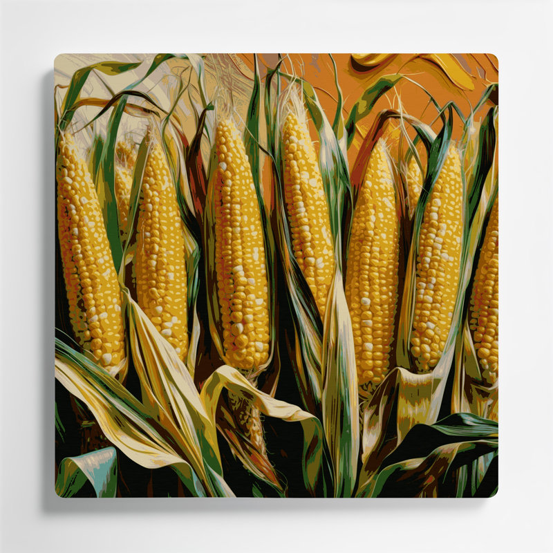 Légumes, maïs doux, jaune brun, art mural en métal, H 12 po x l 12 po