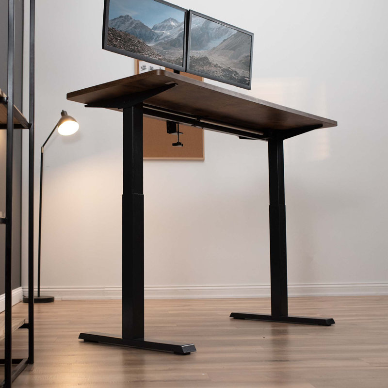Bureau manuel à hauteur réglable, L 59 po x P 23,6 po, Brun rétro / noir