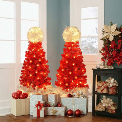 Arbre de Noël artificiel régulier (double) avec aiguilles rouges et blanches