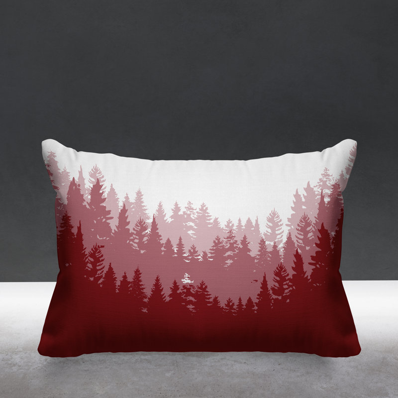 Coussin intérieur / extérieur Pine Trees Cabin, Rouge, 14 po x 20 po, Rectangulaire